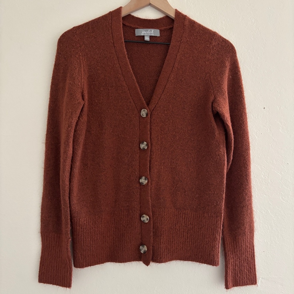 Marled Rust Orange V-Neck Button Cardigan